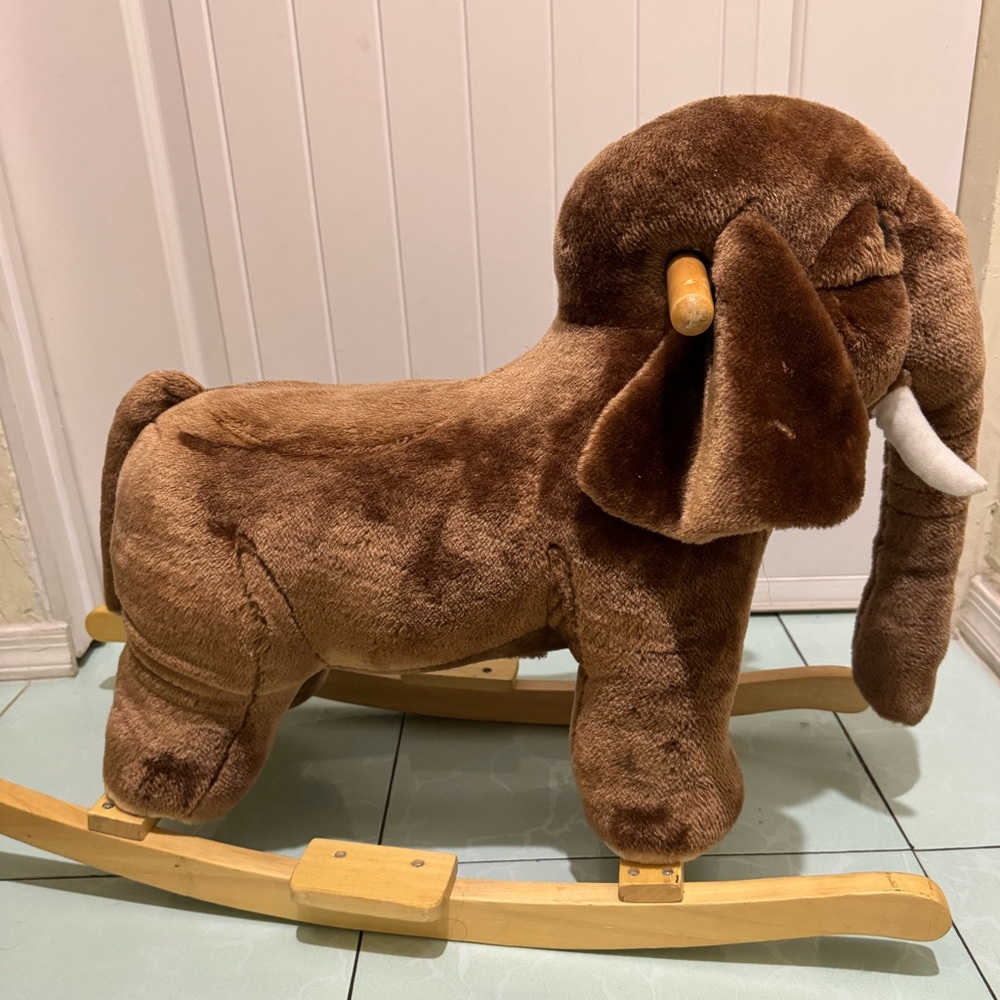 Plush Brown Elephant Rocking Toy - Soft Upholstered Rocker With Sound - Picture 2 of 7